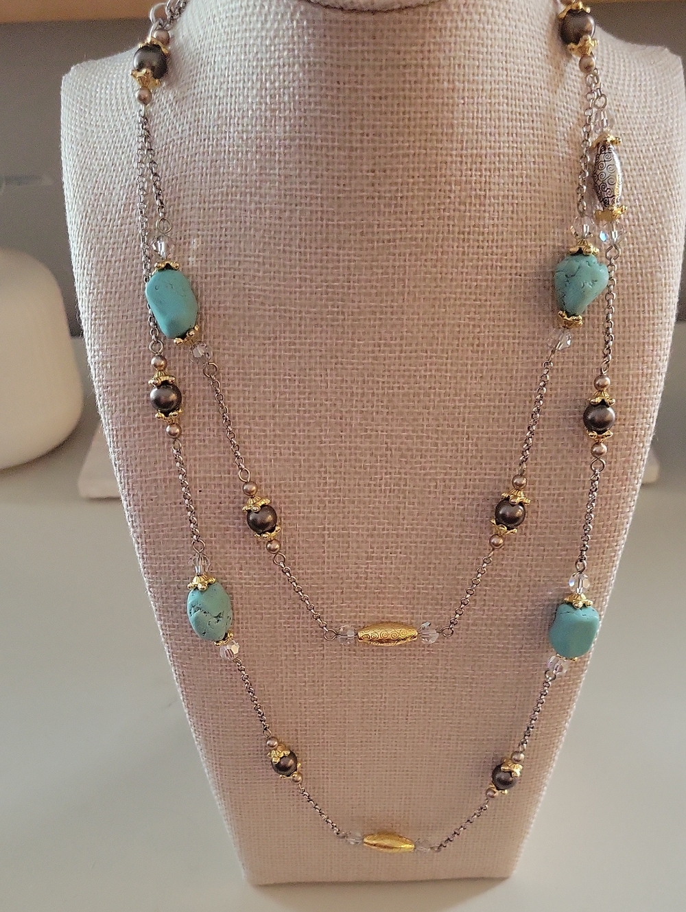 Brighton Turquoise and Gold Double Strand 44" Station Necklace